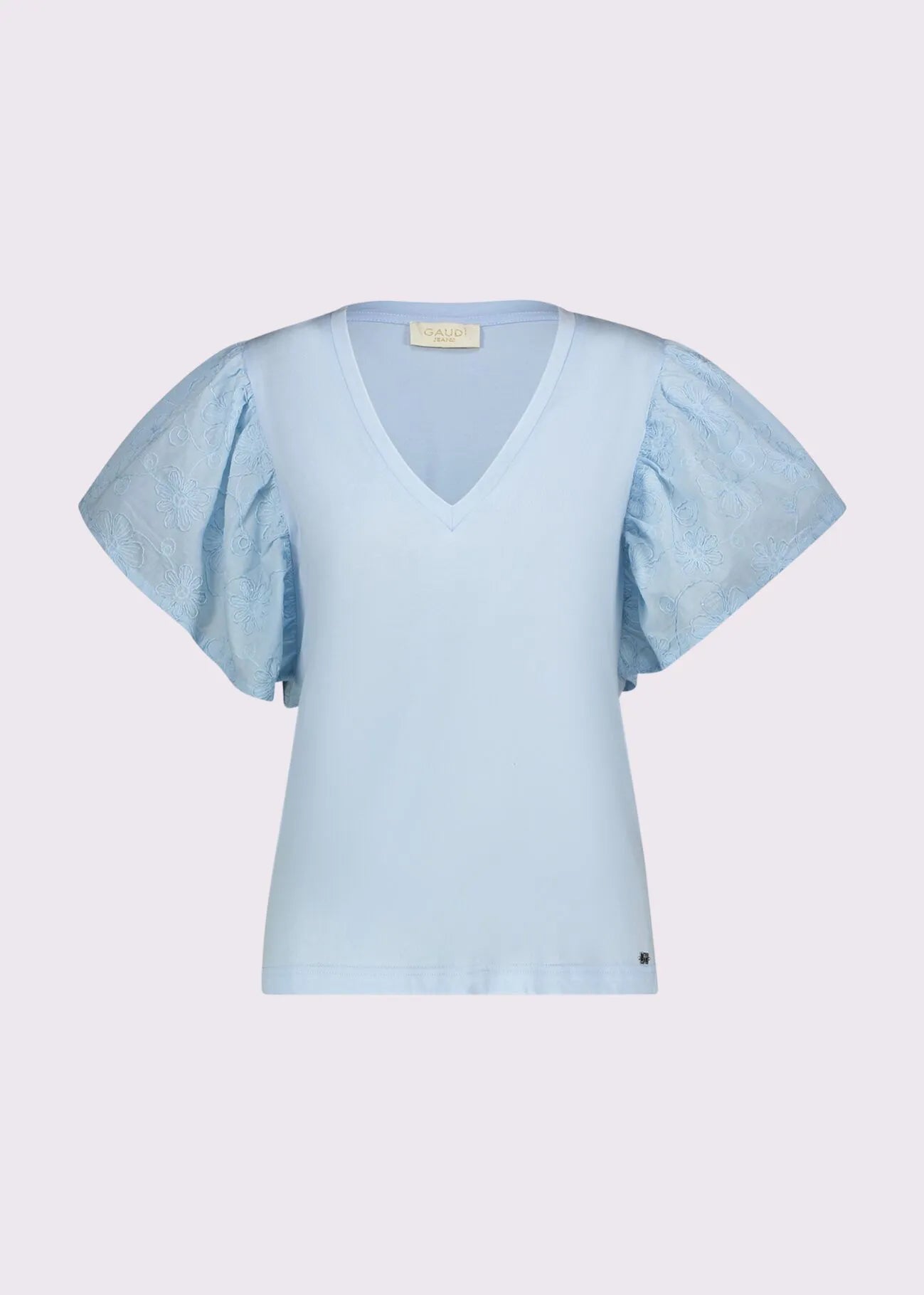 T-shirt azzurra da donna con scollo a V