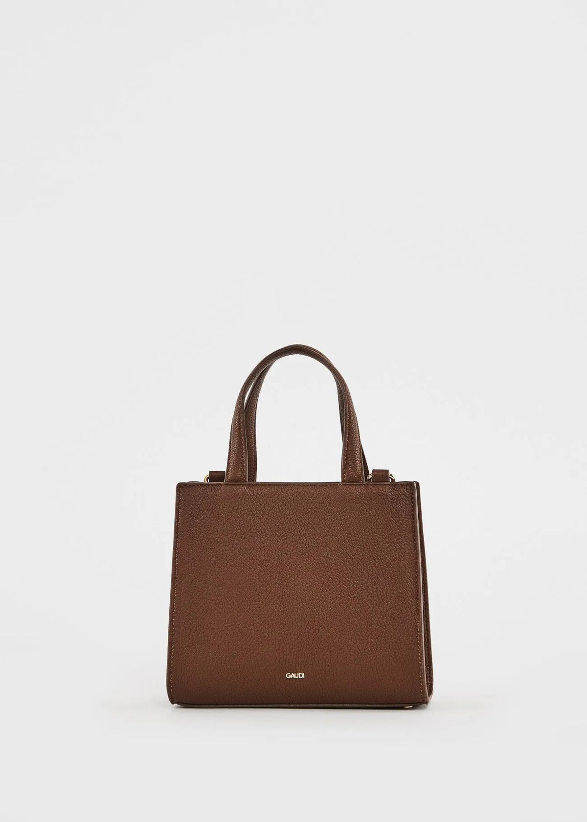 Mini shopping bag marrone con logo e tracolla