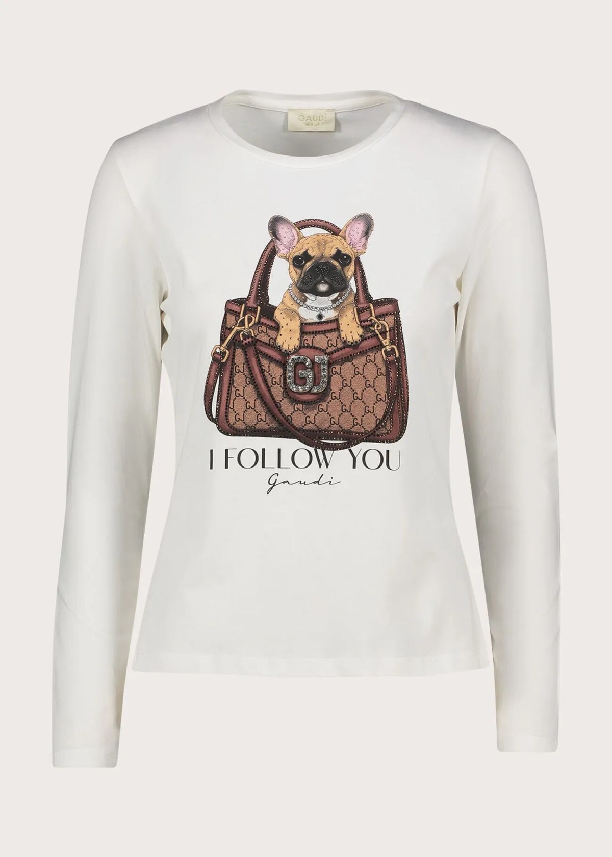 T-shirt da donna in jersey con stampa e strass