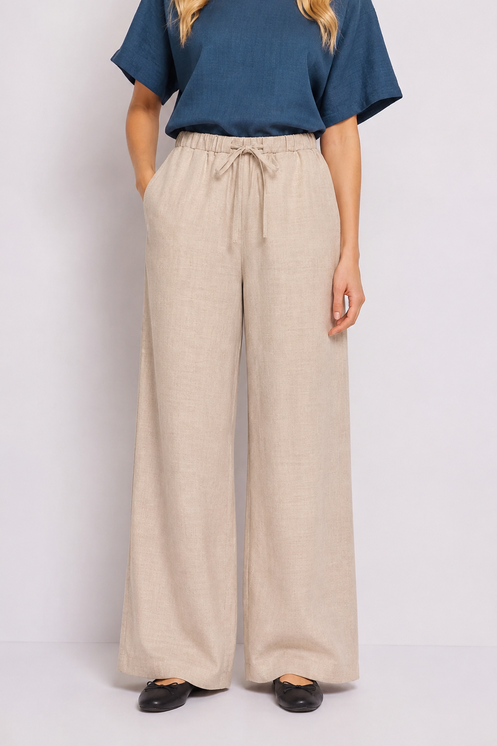 Pantalone gamba larga beige