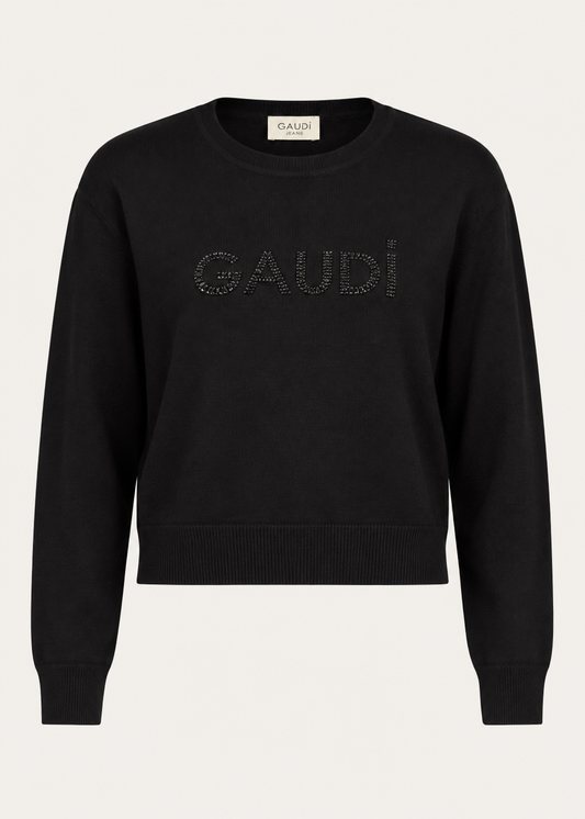 Maglia nera da donna con borchie e strass