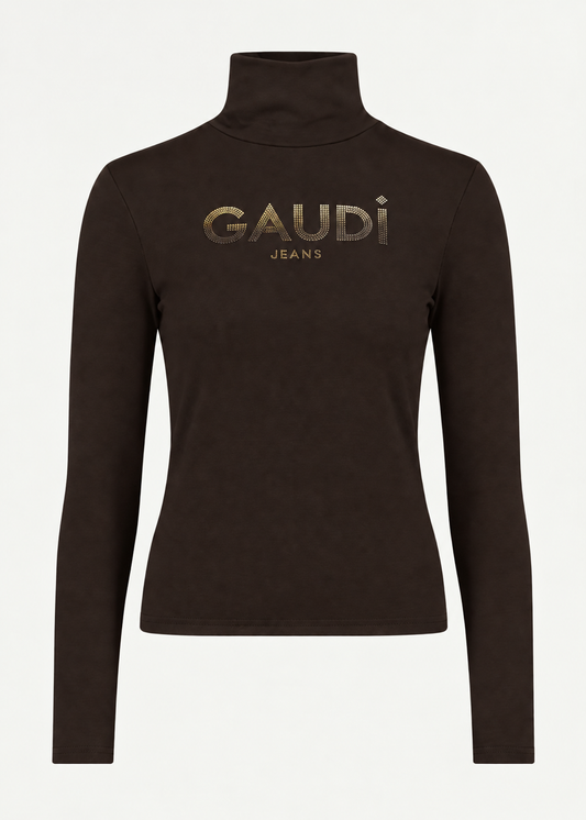 T-shirt da donna con collo dolcevita e logo