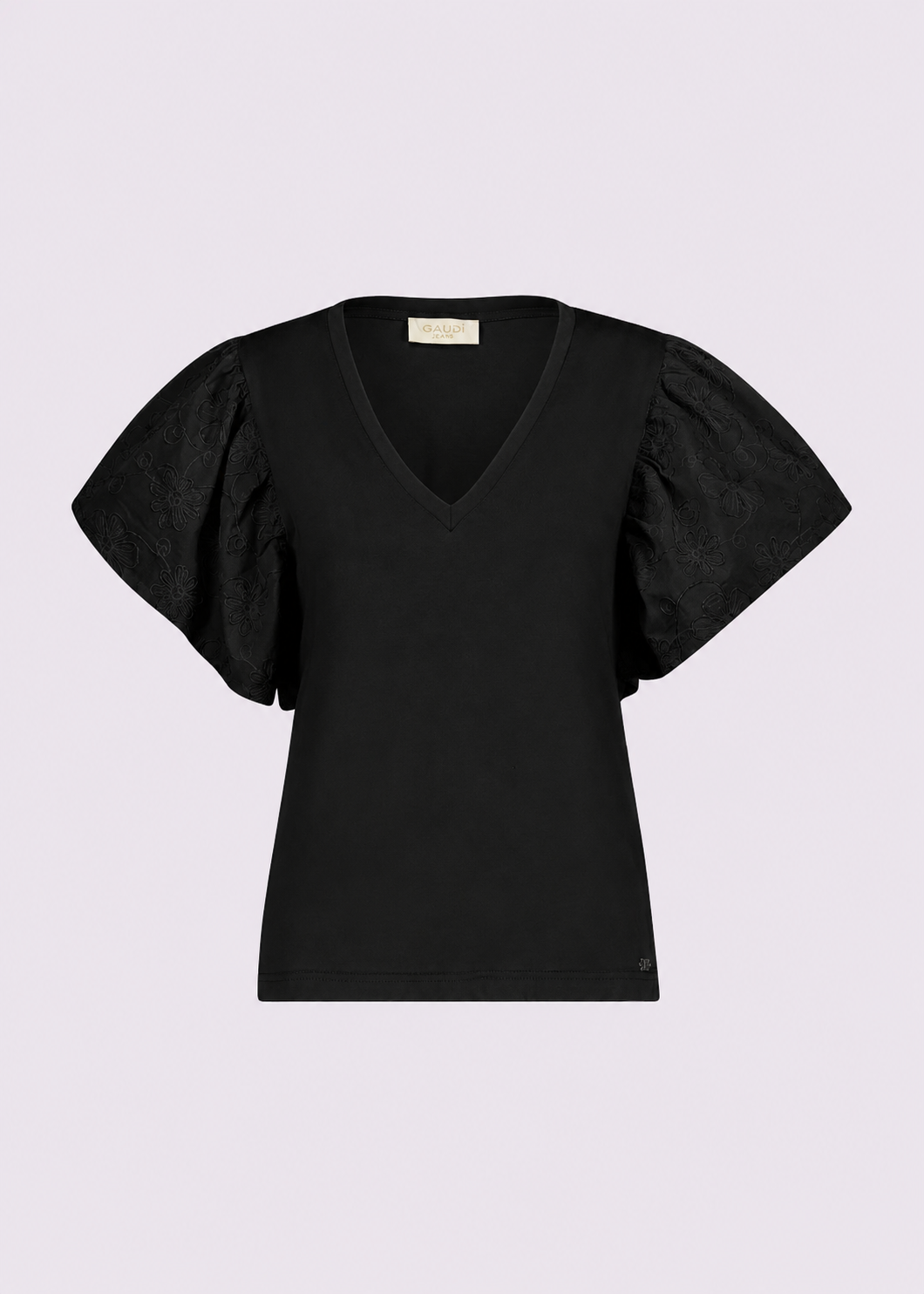 T-shirt nera da donna con scollo a V