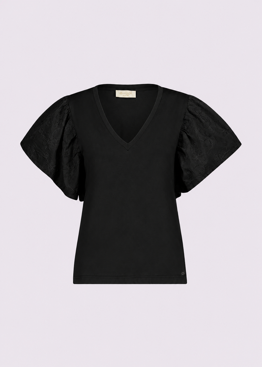 T-shirt nera da donna con scollo a V