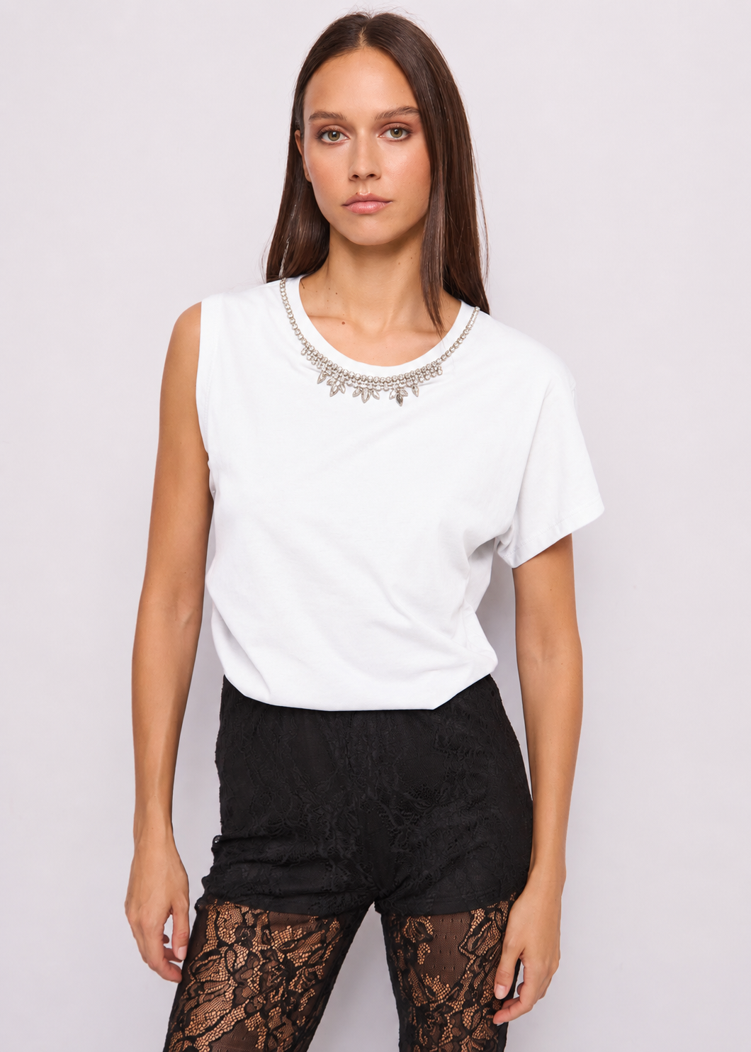 T-shirt bianca da donna in jersey