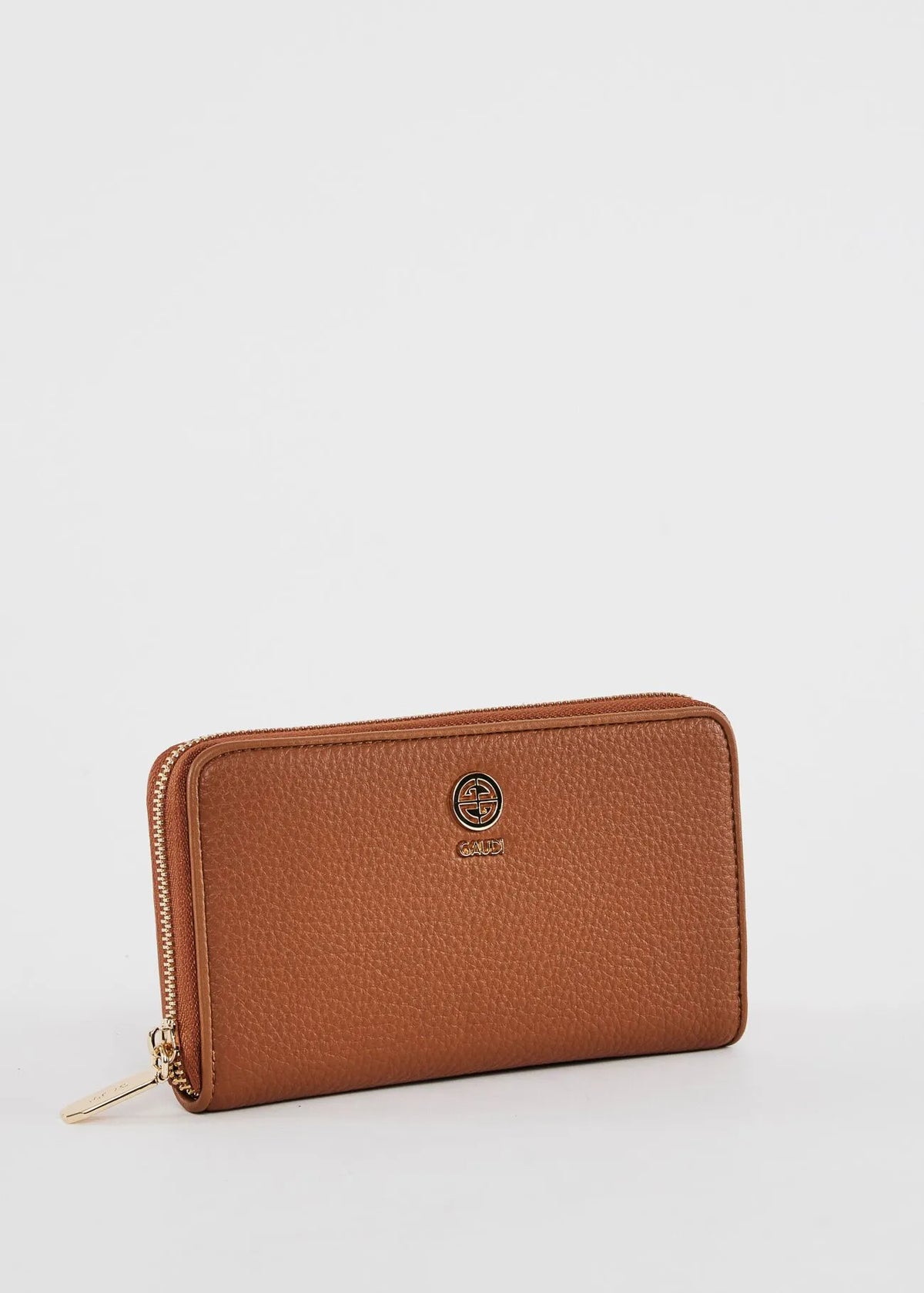 Portafoglio zip-around marrone in similpelle