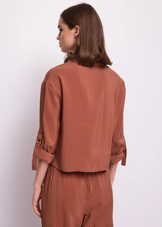 Camicia marrone da donna con maniche a 3/4