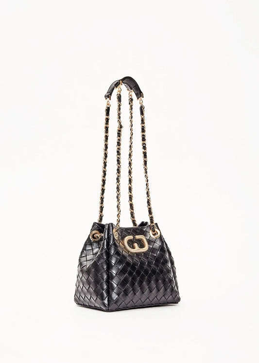 Borsa a secchiello nera intrecciata