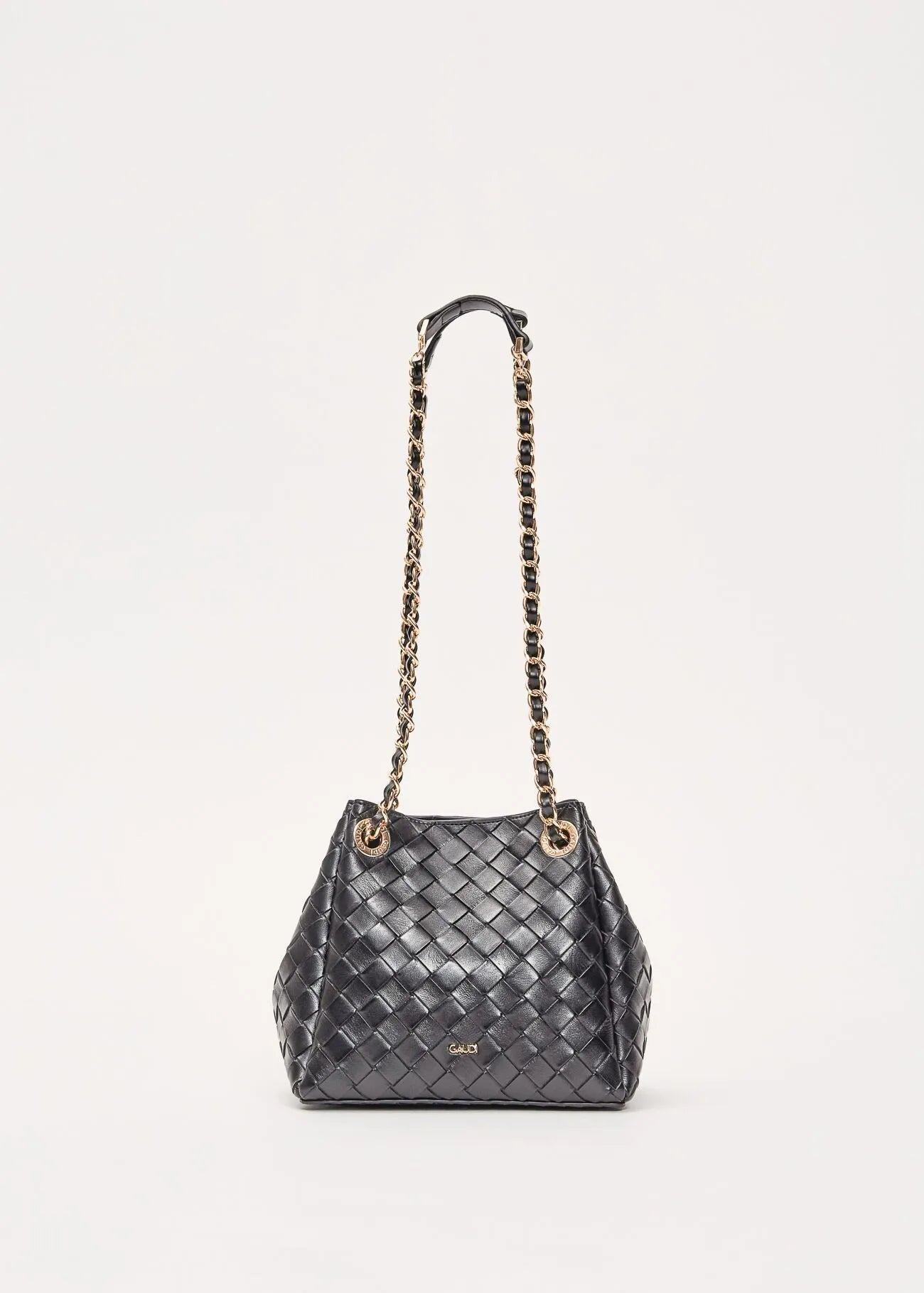 Borsa a secchiello nera intrecciata