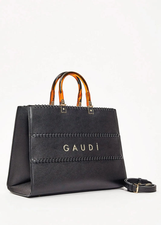 Shopping bag nera in similpelle