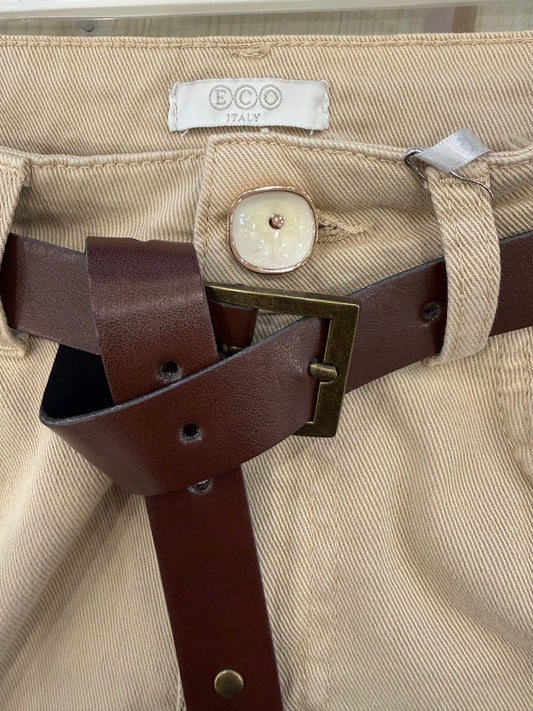 Jeans beige con risvolto