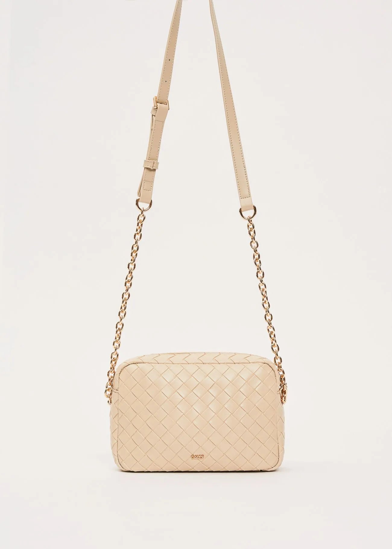 Borsa crossbody beige intrecciata