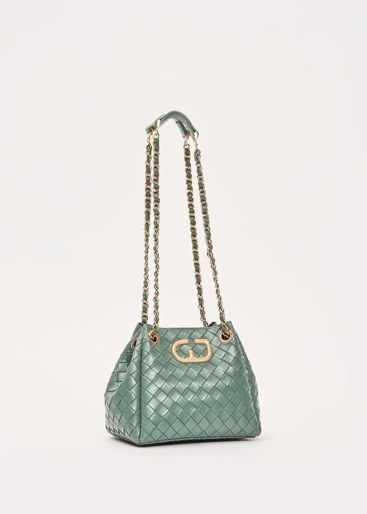 Borsa a secchiello verde intrecciata