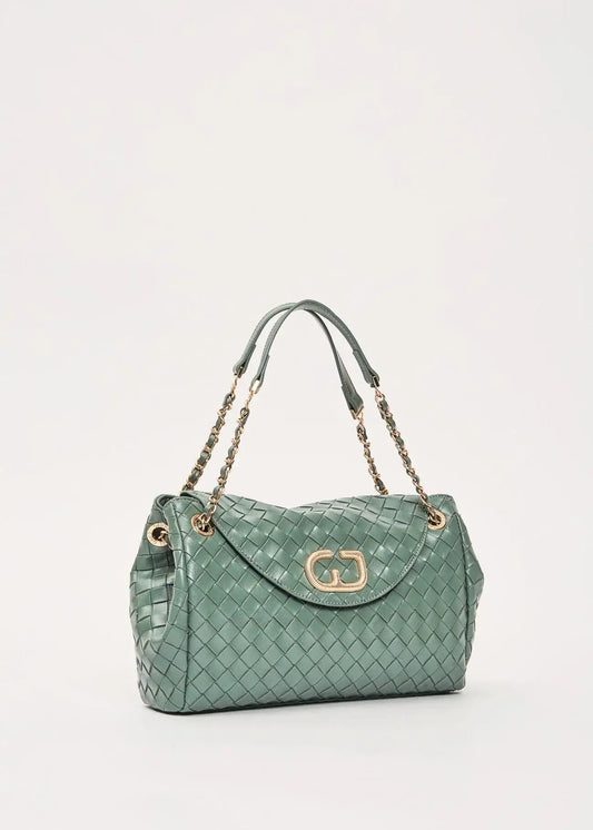 Borsa a spalla verde intrecciata