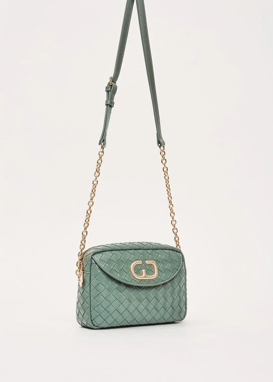 Borsa crossbody verde intrecciata