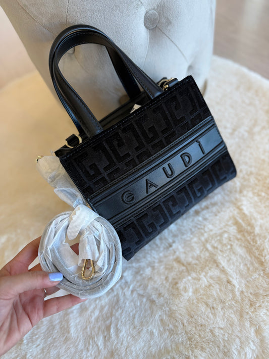 Borsa top handle nera in velluto