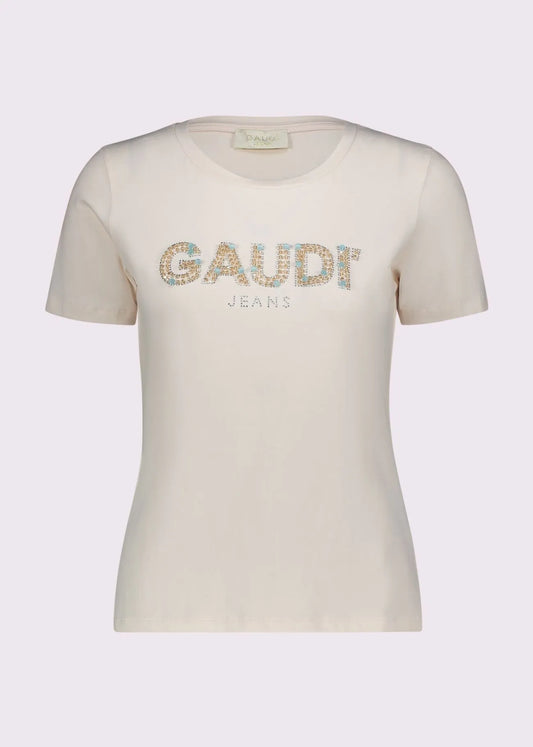 T-shirt rosa da donna con logo e strass