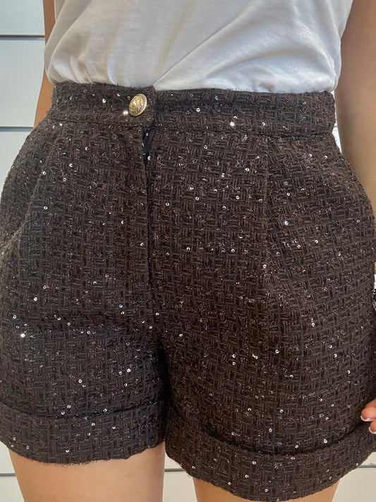 Shorts da donna con paillettes e pinces