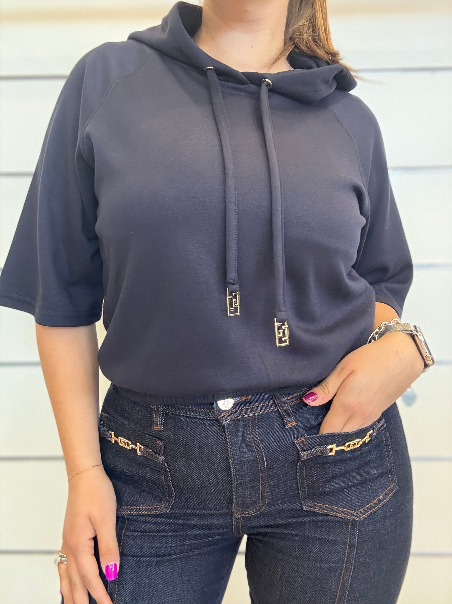 Felpa donna blu con maniche corte