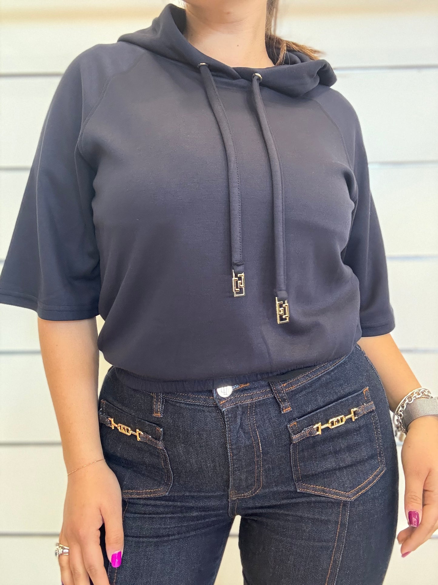 Felpa donna blu con maniche corte