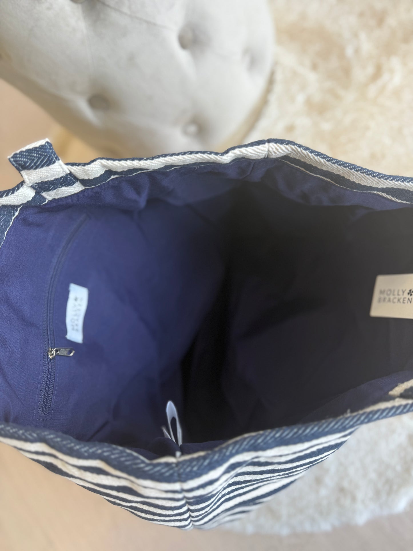 Tote bag a righe bianca e blu