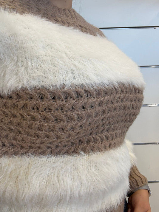 Maglione a righe bimateriale