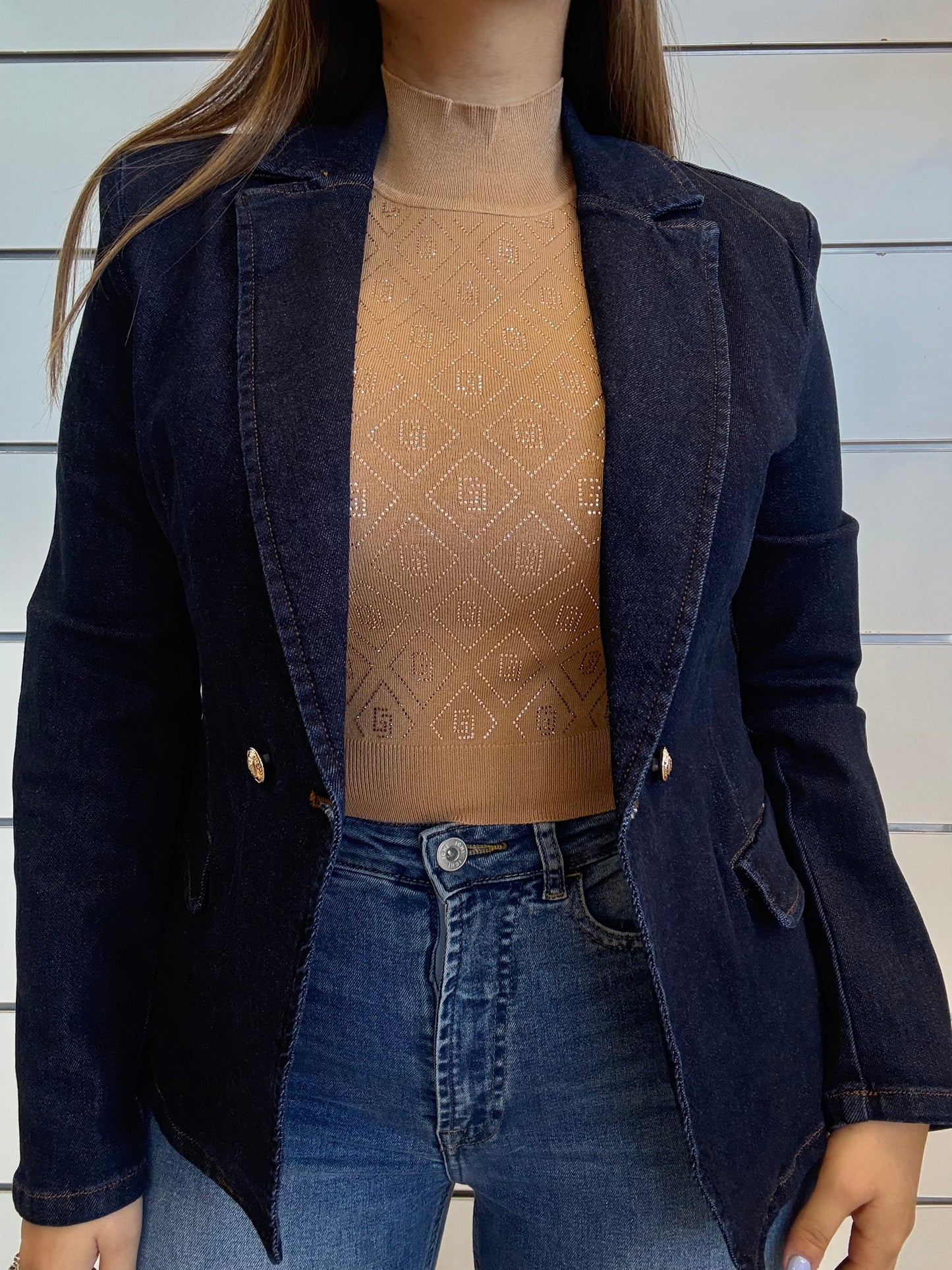 Giacca jeans Gaudì, blazer da donna doppiopetto in denim di cotone, perfetto per look casual eleganti