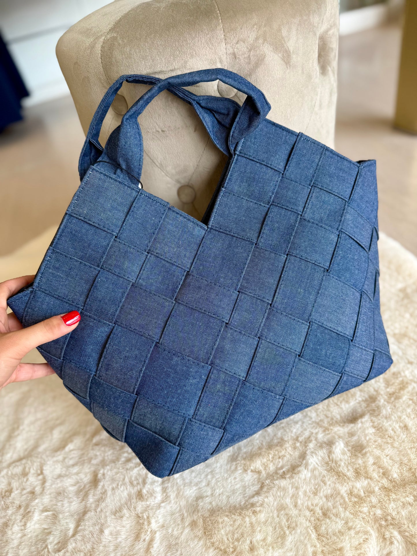 Borsa di Jeans con manici di ICHI, design intrecciato, perfetta per un look casual