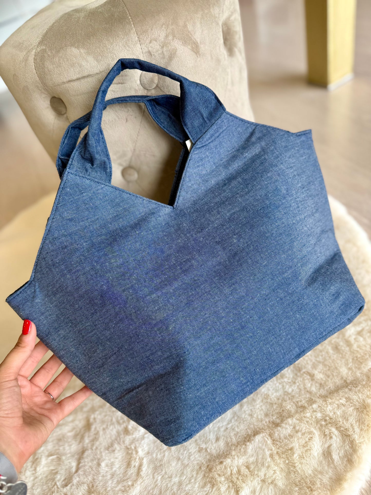 Borsa di Jeans con manici ICHI in denim blu, ideale per un look casual e pratico