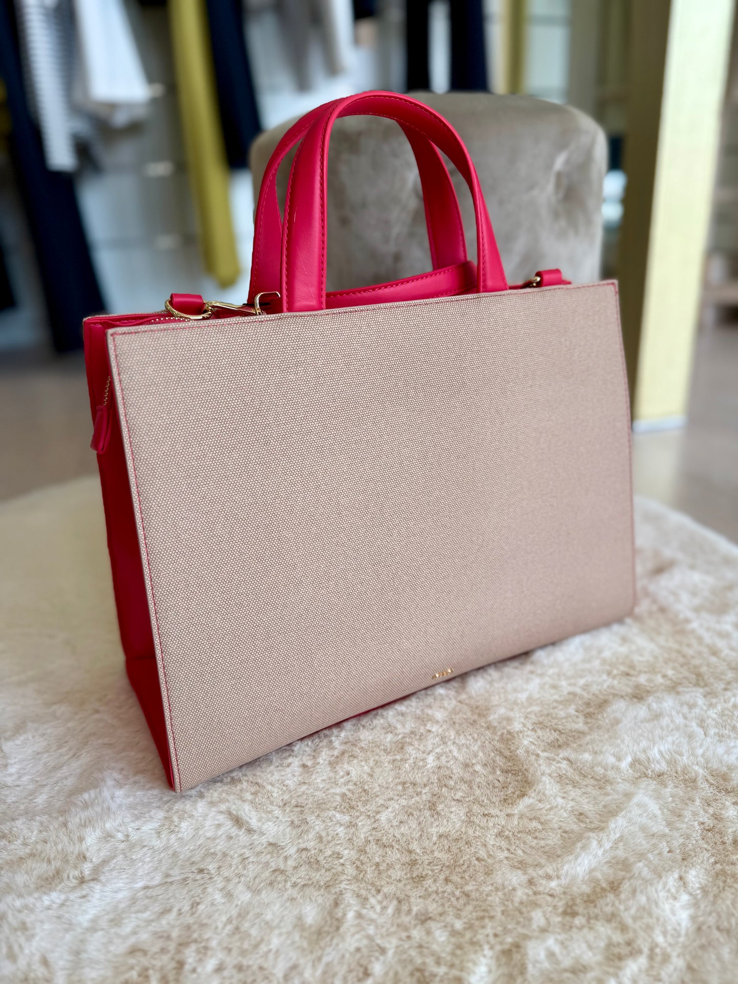 Borsa top handle rossa con logo in tessuto a due tonalità e impugnature robuste di Gaudì