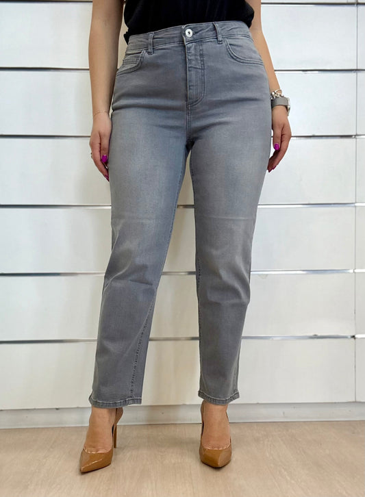 Jeans carrot grigio ICHI con vita alta e taglio svasato per un look moderno