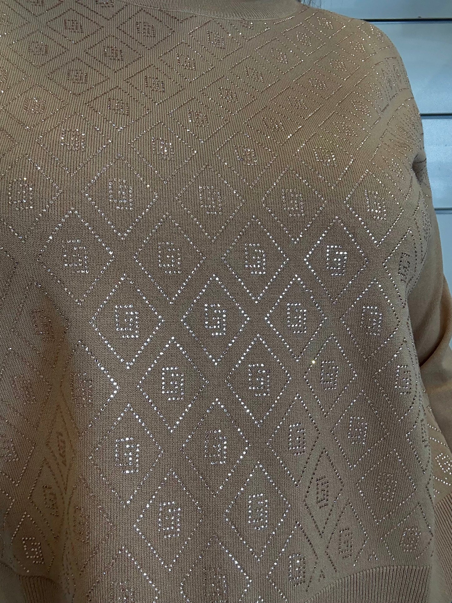 Maglia beige da donna con logo, dettagli in rilievo e design elegante ideale per ogni occasione