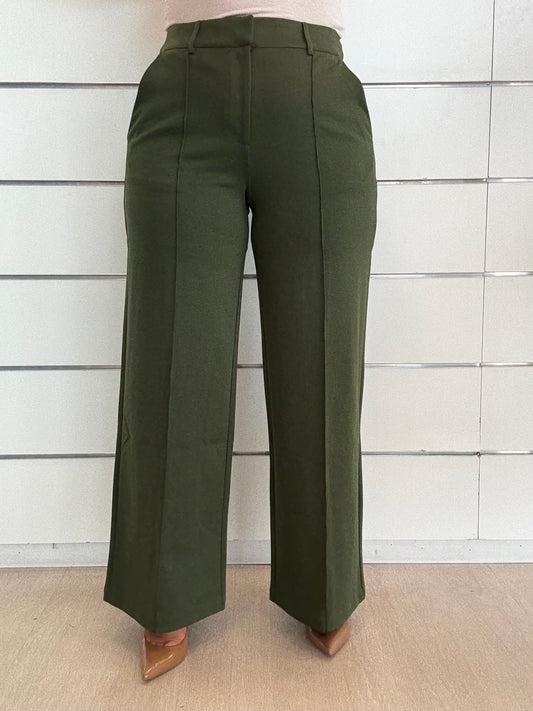 Pantalone elasticizzato verdone di ICHI con design a riga e vestibilità comoda