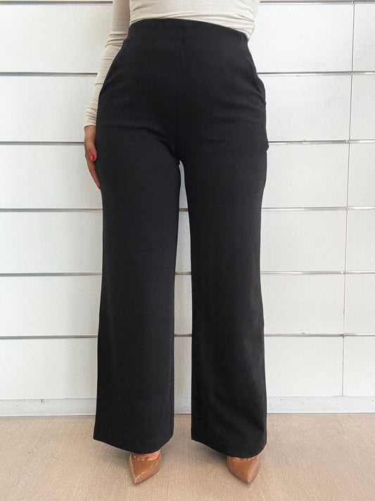 Pantalone palazzo a vita alta nero di ICHI con vita alta e gamba ampia per un look elegante