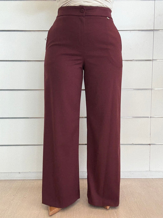 Pantalone palazzo bordeaux ECO con vita alta e gamba ampia, ideale per un look elegante