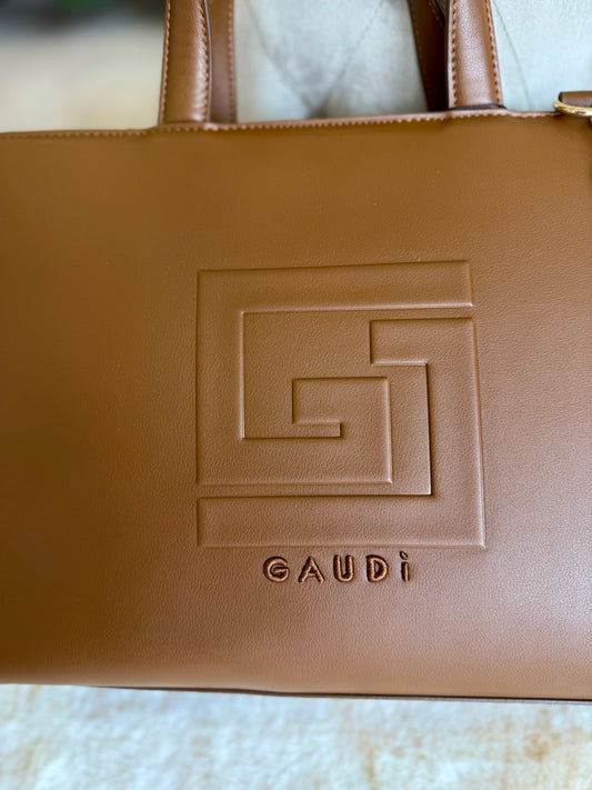 Borsa tote bag marrone con logo Gaudì, elegante e pratica per la spesa quotidiana