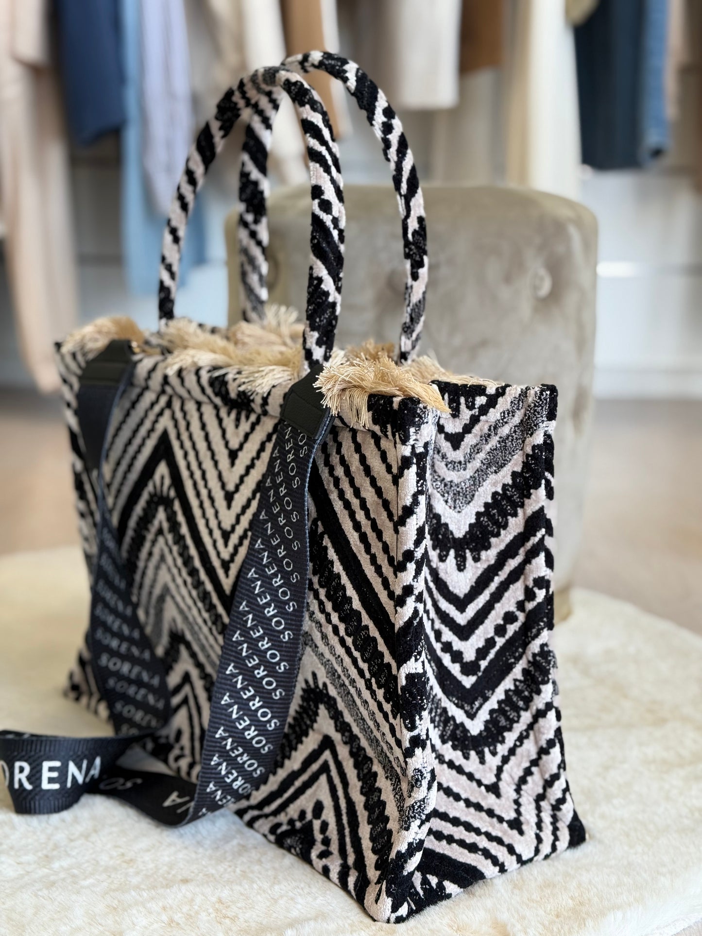 Sorena borsa donna Koufonisi tote bag con design a zig zag e manici morbidi