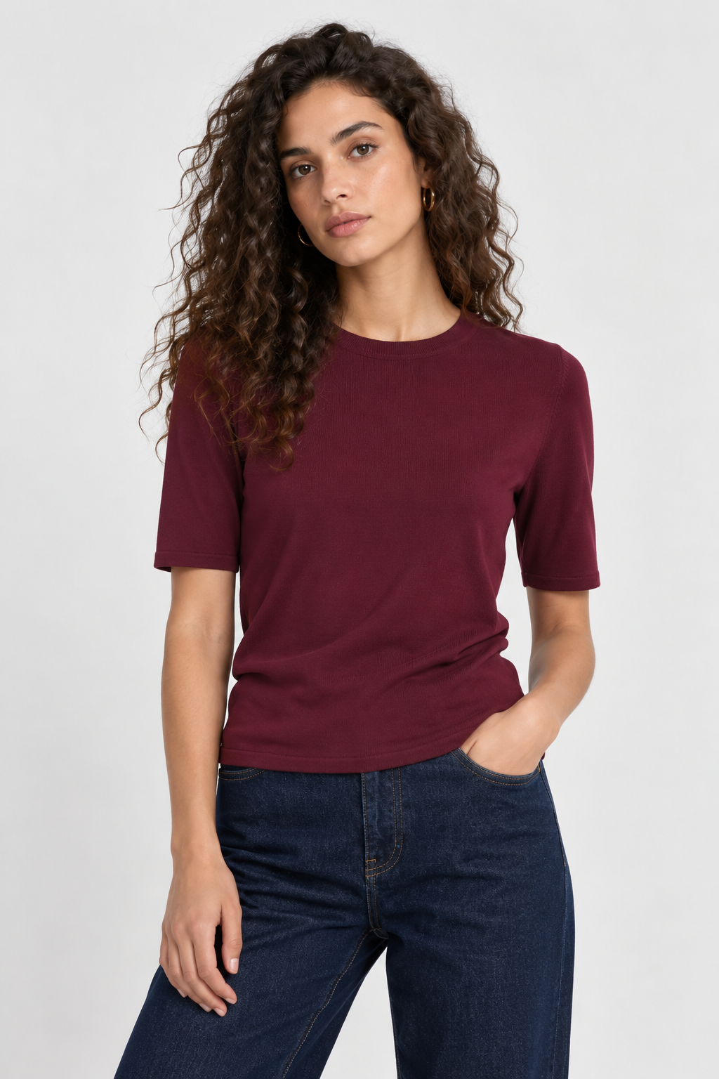 T-shirt bordeaux a coste