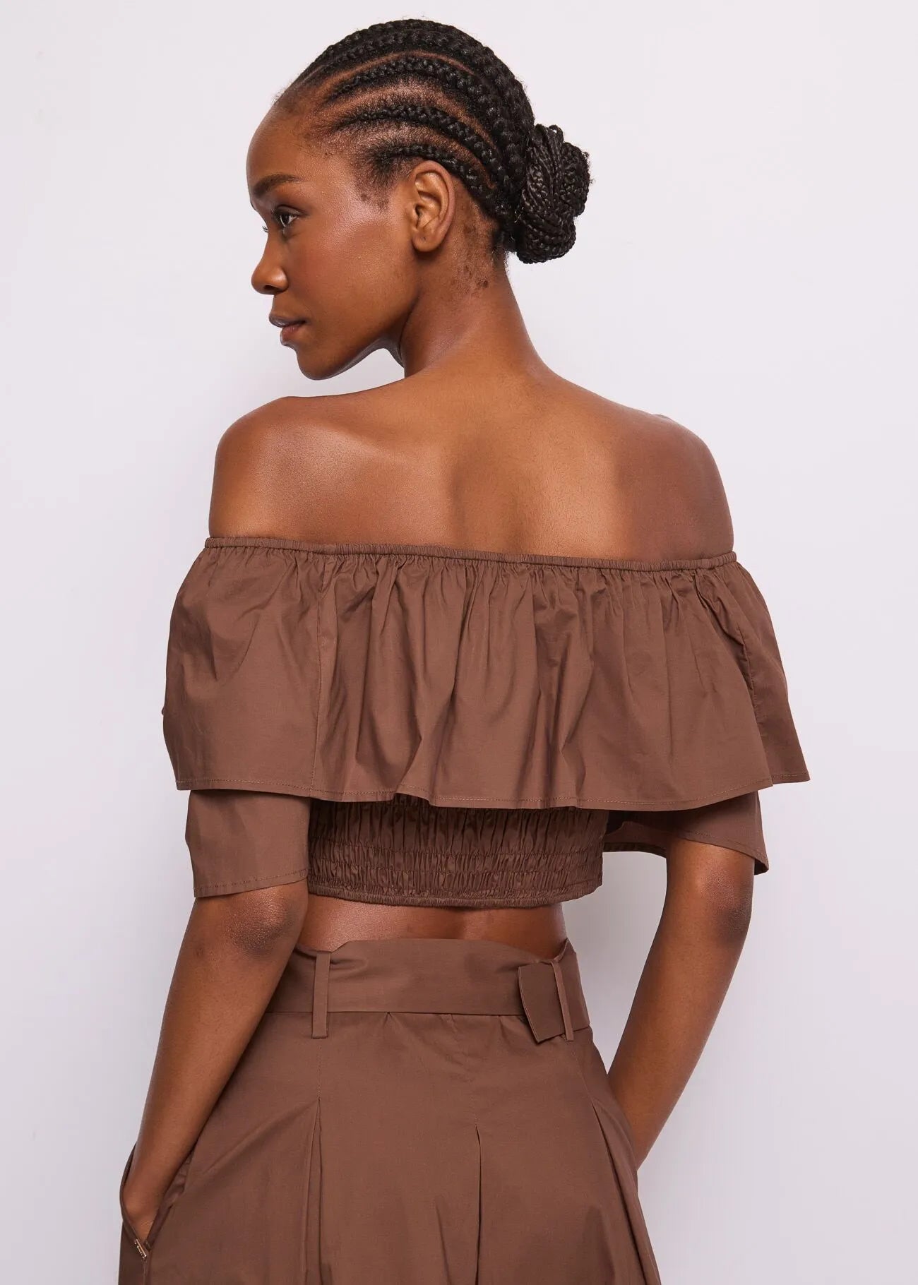 Top off the shoulder da donna in popeline