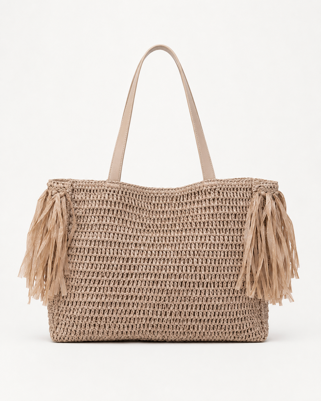 Borsa in rafia con dettagli in ecopelle