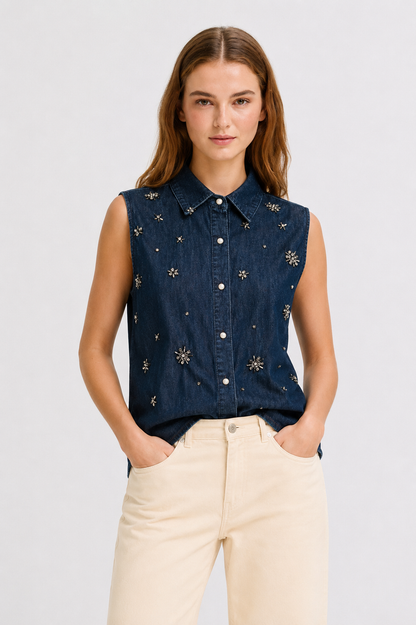 Camicia da donna in cotone con strass