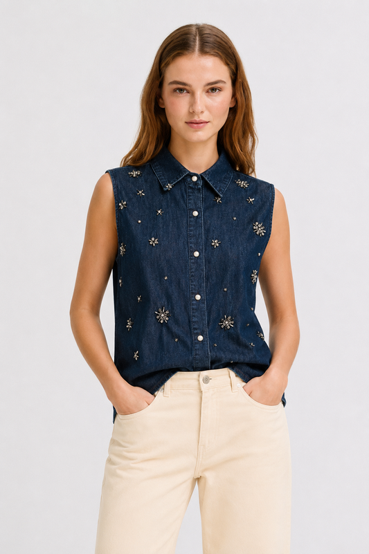 Camicia da donna in cotone con strass