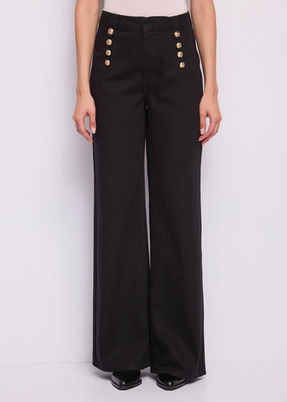 Jeans wide leg da donna con bottoni dorati