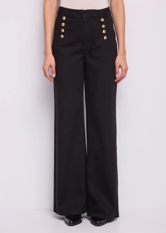Jeans wide leg da donna con bottoni dorati