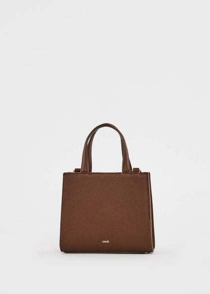Mini shopping bag marrone con logo e tracolla