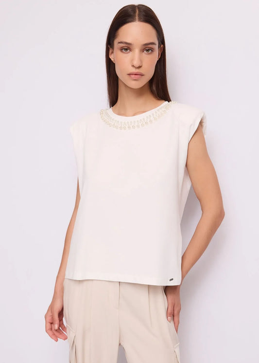 T-shirt bianca da donna in jersey