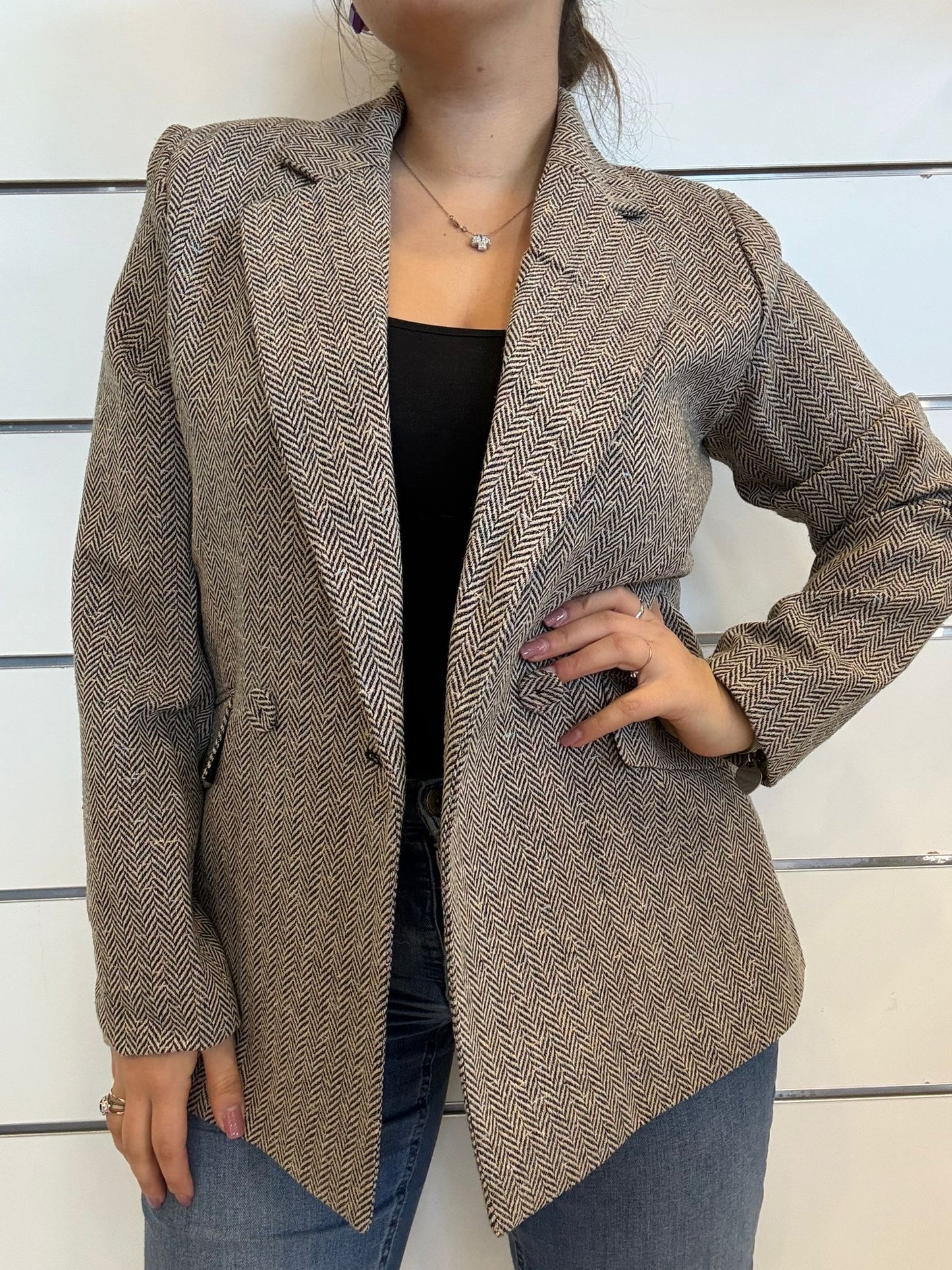 Blazer dritto a spina di pesce multicolor