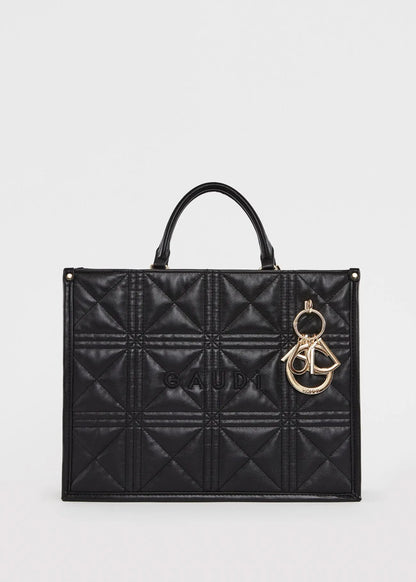 Shopping bag matelassé nera con charm
