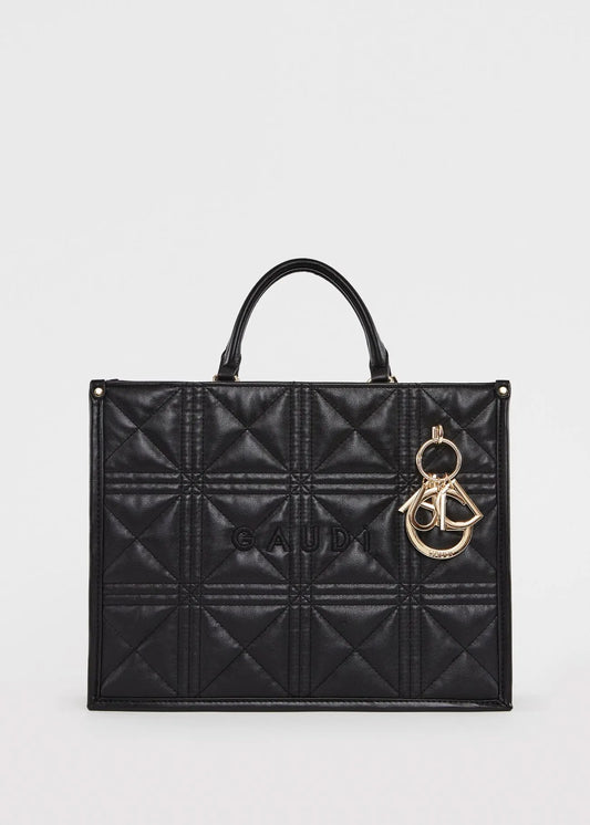 Shopping bag matelassé nera con charm