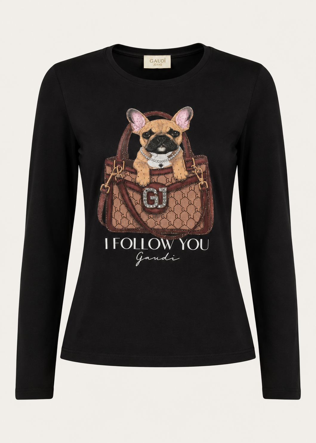 T-shirt da donna in jersey con stampa e strass